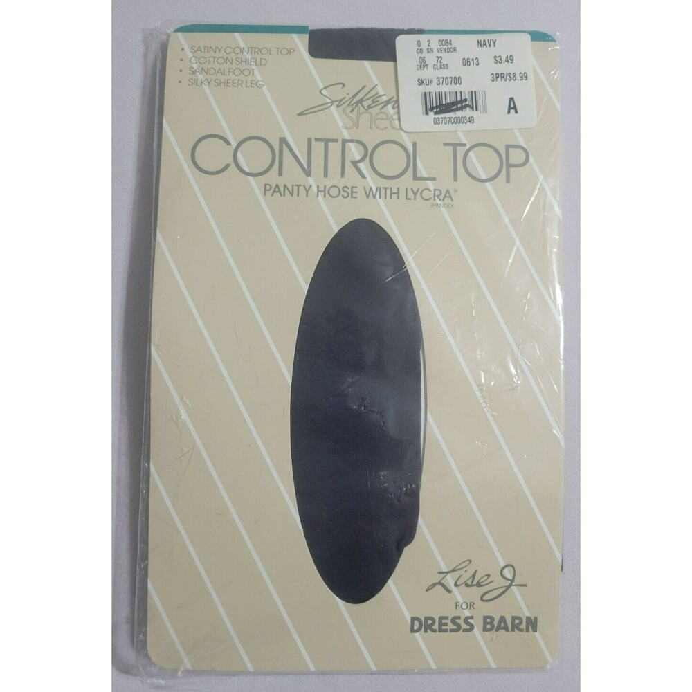 Silken Sheers Control Top Panty Hose Lycra Navy Size A Lise J for Dress Barn New